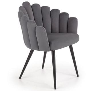 Chaise De Salle à Manger Design En Velours Gris Avec Pieds En Acier Noir Amboise