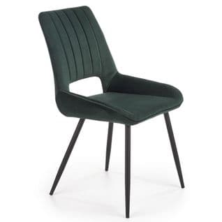 Chaise De Salle à Manger Contemporaine En Velours Vert Foncé Avec Pieds En Métal Noir Cloud