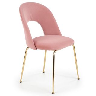 Chaise De Salle à Manger Style Vintage En Velours Rose Clair Avec Pieds En Acier Doré Data