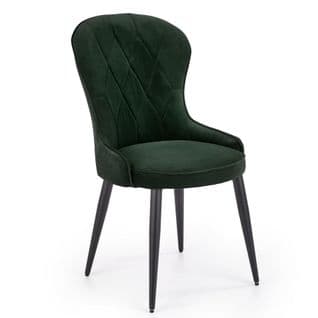 Chaise De Salle à Manger En Velours Vert Foncé Avec Pieds En Acier Noir Spin