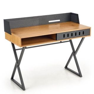 Bureau Style Industriel 110 X 50 Cm Aspect Chêne Doré Et Métal Noir Worker