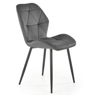 Chaise Contemporaine En Velours Gris Avec Pieds En Métal Noir Stella