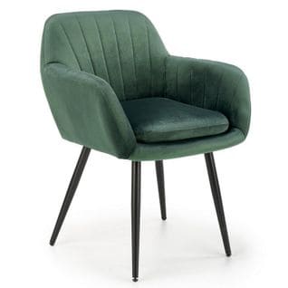 Chaise En Velours Vert Avec Coussin D'assise Et Pieds En Métal Noir Amy