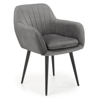 Chaise En Velours Gris Avec Coussin D'assise Et Pieds En Métal Noir Amy