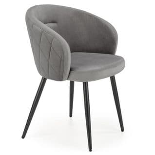 Chaise En Velours Gris Avec Dossier Arrondi Et Pieds En Métal Noir Erika