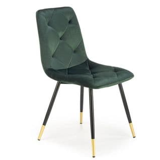 Chaise De Salle à Manger En Velours Vert Avec Pieds En Métal Noir Et Doré Bochica