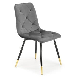 Chaise De Salle à Manger En Velours Gris Avec Pieds En Métal Noir Et Doré Bochica