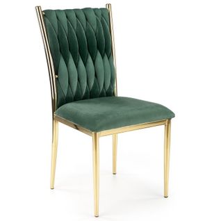 Chaise De Salle à Manger En Velours Vert Avec Dossier Capitonné Et Structure En Métal Doré Clytia