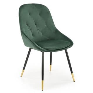 Chaise De Salle à Manger En Velours Vert Avec Pieds Noirs Et Dorés En Métal Damona