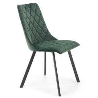 Chaise De Salle à Manger Capitonnée En Velours Vert Foncé Et Pieds En Métal Noir Oduna