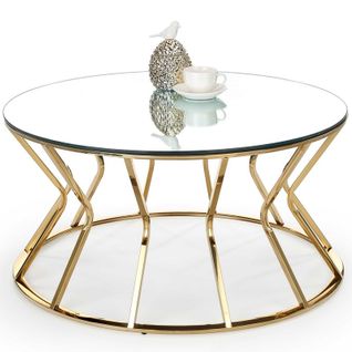 Table Basse Ronde 90 Cm Avec Plateau En Verre Et Structure En Métal Idoya