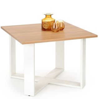 Table Basse Carrée Avec Plateau Aspect Chêne Et Pieds Blancs Gemini