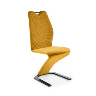 Chaise Design En Velours Jaune Avec Pied U En Métal Noir Vidar