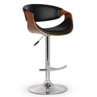 Tabouret De Bar Aspect Noyer Et Éco-cuir Noir Ajustable En Hauteur Mimas