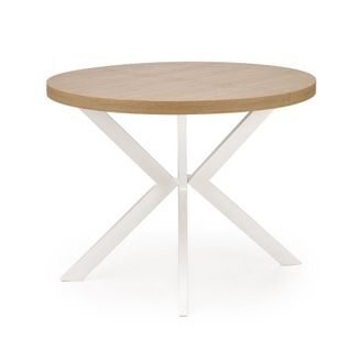 Table À Manger Ronde Blanc Et Chêne Extensible 100-250cm Norma