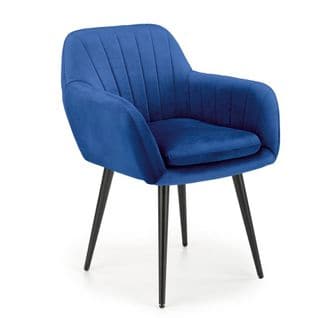 Chaise En Velours Bleu Avec Coussin D'assise Et Pieds En Métal Noir Amy