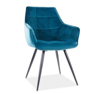 Chaise Design Métal Noir Et Velours Turquoise Deli