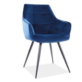 Chaise Design Métal Noir Velours Bleu Deli