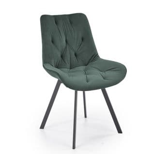 Chaise Design Métal Noir Et Velours Vert Capitonné Brino