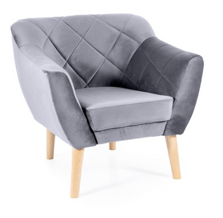 Fauteuil Design Velours Gris et Hêtre Blink