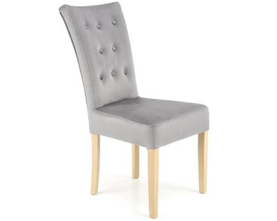 Chaise Capitonnée En Velours Gris Et Pieds Bois Massif Yanis