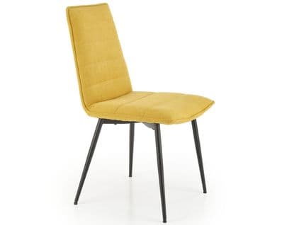 Chaise Design En Tissu Jaune Moutarde Avec Pieds En Métal Noir Assia