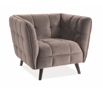 Fauteuil Design Carré Velours Beige Capitonné Compi