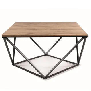 Table Basse Design Avec Plateau 80x80 Aspect Chêne Et Piètement Noir Emily