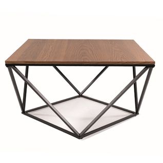 Table Basse Design Avec Plateau 80x80 Aspect Noyer Et Piètement Noir Emily