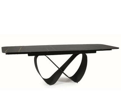 Table Design Rectangulaire Extensible Aspect Marbre Noir Ambre