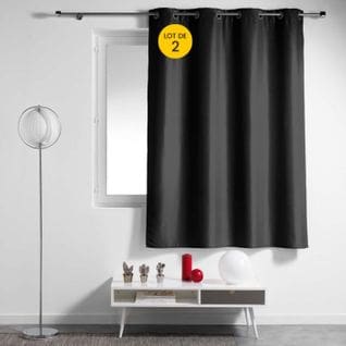 Lot De 2 Rideaux Spécial Petites Fenêtres 140 X 180 Cm Essentiel Noir