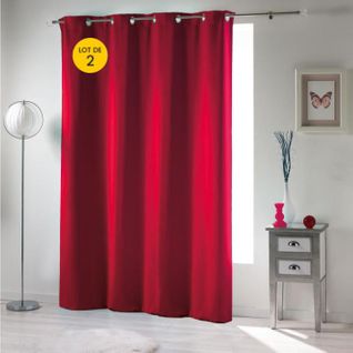 Lot De 2 Rideaux Occultant Grande Hauteur 135 X 280 Cm Rouge Carmin