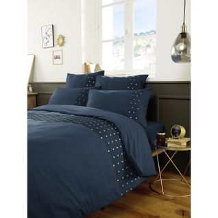 Housse De Couette Coton Luxe 57 Fils 240 X 220 Cm + 2 Taies 63x63 Agathe Bleu