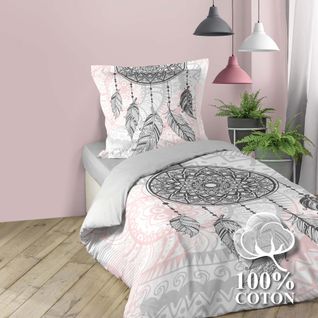 Pack Parure De Couette Enfant 140x200 Cm Namaste + Drap Housse 90x190 Rose