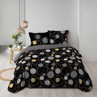 Pack Parure De Couette 240 X 220 Cm Milor + Drap Housse 140 X 190 X 30 Cm Noir