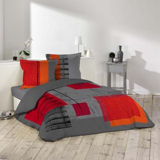 Pack Housse De Couette 220x240 Cm Quadro + Drap Housse 140x190x30 Paprika