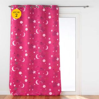 Lot De 2 Rideaux Occultant 140 X 260 Cm Moonlight Fuchsia