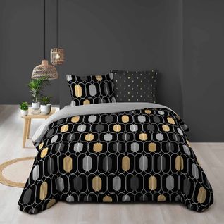 Pack Housse De Couette 220x240 Cm Calidor + Drap Housse 140x190x30 Noir