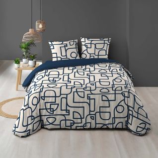 Pack Parure De Couette 220 X 240 Cm Labyrinthe + Drap Housse (140) Bleu