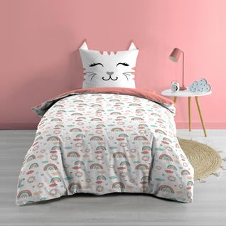 Housse De Couette Enfant 140 X 200 Cm 100% Coton 42  Fils + 1 Taie Chat