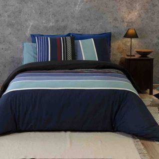 Parure De Lit Réversible Percale De Coton 71 Fils Azul Taille 220x240 Cm