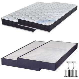 Matelas Ressort + Sommier Omega Volcan 2x80x200 Rubis - H. 21 Cm - Soutien Très Ferme