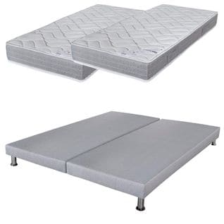 Matelas Mousse + Sommier Gris Clair 2x90x190 Maryland - Hauteur 20 Cm - Soutien Ferme