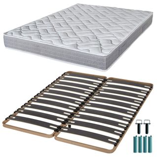 Matelas Mousse + Sommier Métal C310 2x90x190 Maryland - Hauteur 20 Cm - Soutien Ferme