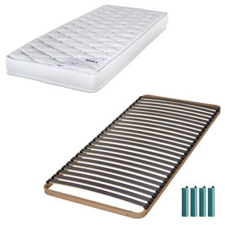 Matelas Mousse + Sommier Métal C224 90x190 Marly - Hauteur 15 Cm - Soutien Ferme