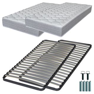 Matelas Mousse + Sommier Métal C220 2x90x200 Madere - Hauteur 24 Cm - Soutien Ferme