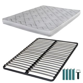 Matelas Mousse + Sommier Métal C220 140x190 Melissa - Hauteur 13 Cm - Soutien Ferme