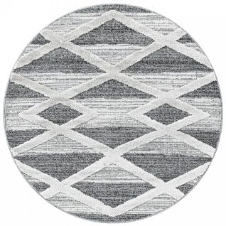 Tizas - Tapis Berbère Rond à Relief - Crème et Gris 160 X 160 Cm