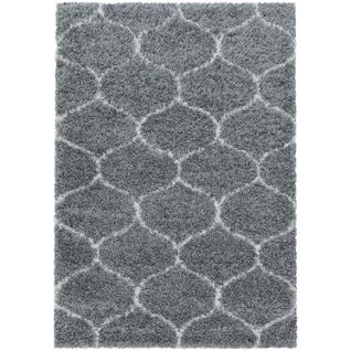 Salma - Tapis à Poils Longs Et Motifs Alhambra - Gris Et Blanc 200 X 290 Cm