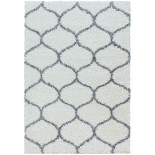 Salma - Tapis à Poils Longs Et Motifs Alhambra - Blanc Et Gris 280 X 370 Cm